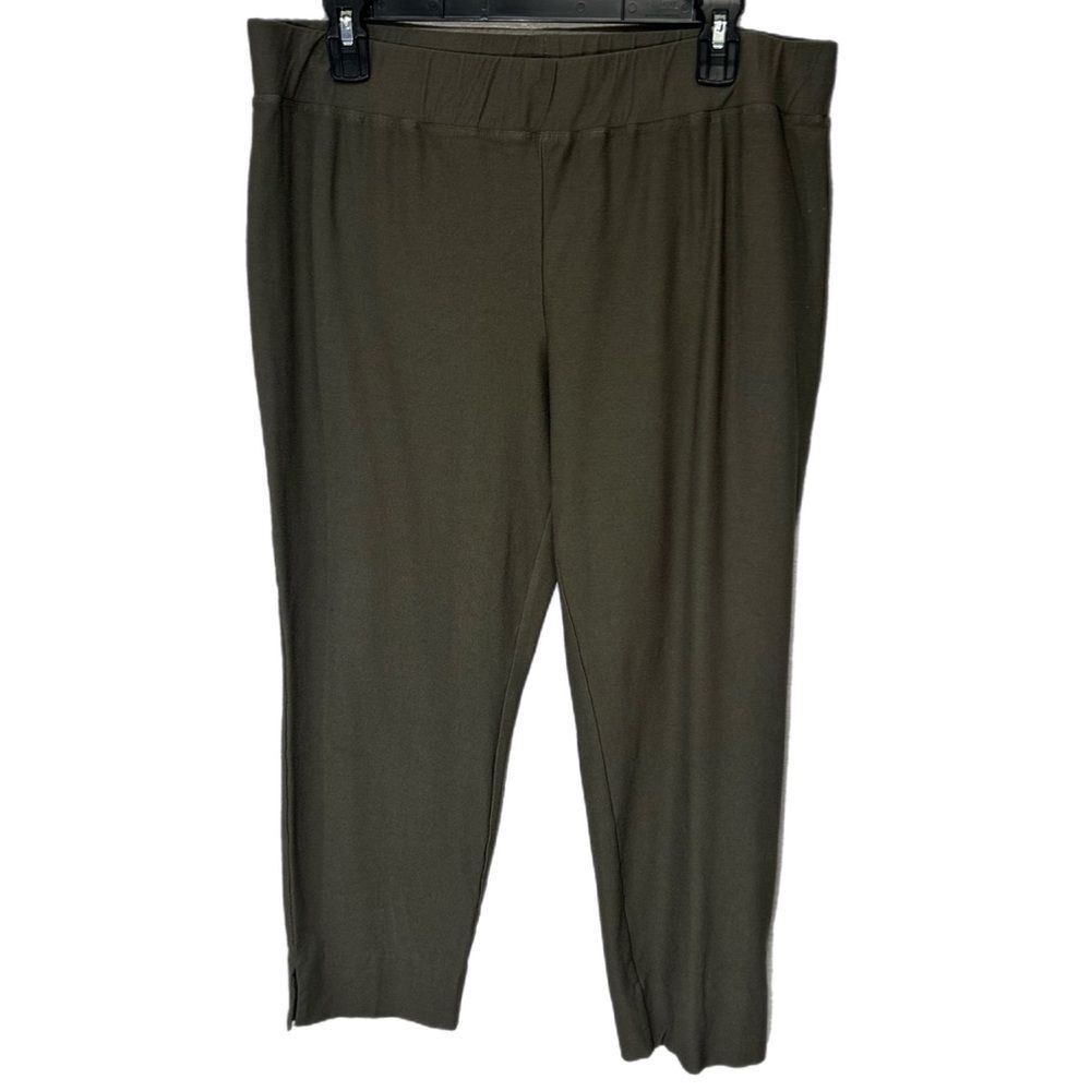 Eileen Fisher Lightweight Yoke Crepe Knit Ankle Pants Forest Sz Large Pull On